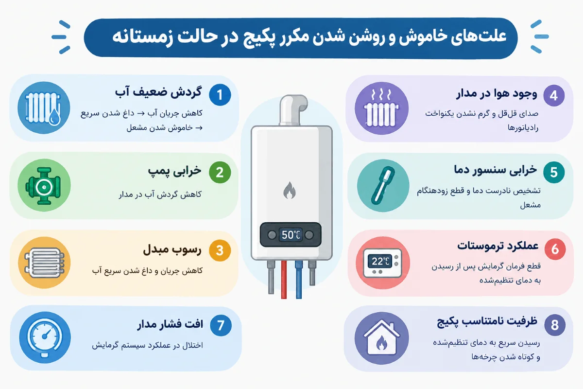 علت خاموش روشن شدن پکیج در حالت زمستانه